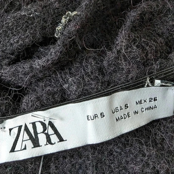 Zara Black Midi Dress Rhinestone Embellishment Wool - Picture 2 of 10